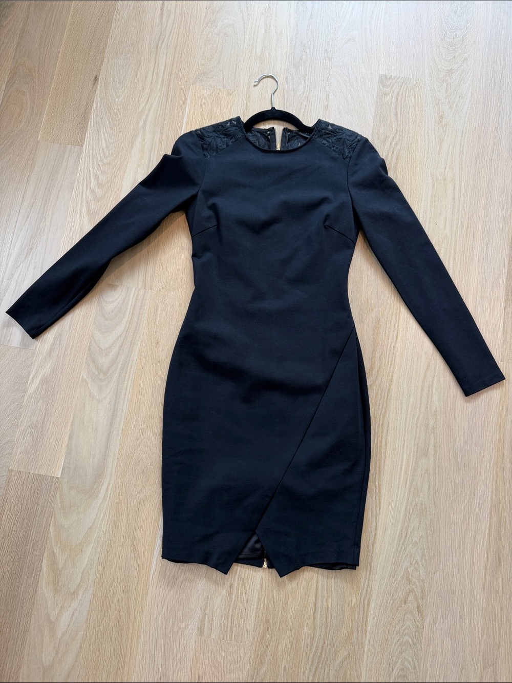 Ted Baker London Black Long-Sleeve Sheath Dress with Lace Shoulder Detail